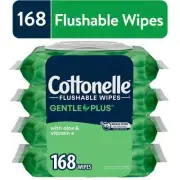 Cottonelle Gentle Plus Flushable Wet Wipes, 4 Flip-Top Packs