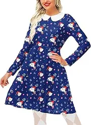 [AOBUTE] Women's Halloween Peter Pan Collar Floral Dress Long Sleeve Party Costume