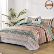 Boho Quilt Queen Size, Colorful Bohemian Bedspread Queen(96"x90") Green Brown