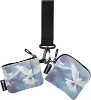 [XYMZR] Mini Zip Around Wristlet keychain Wallet White Dove Abstruct for Women Personalized Pattern Detachable Dual Pouch Wristlet Portable Wallet Phone Coin Purse, Multi-colored, One Size