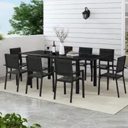ExtendPro Glass Patio Dining Set with 8 Black Aluminum Chairs