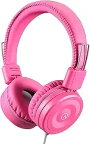 Kids Headphones-noot products K22 Foldable Stereo Tangle-Free 3.5mm Jack Wired Cord On-Ear Headset for Children-Flamingo Pink/Gray