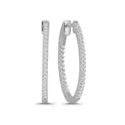 Lab Grown Diamond Hoop Earrings Sterling Silver 1.78gm Gift for Mother's Day