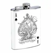 Kraken Poker Card 8oz Stainless Steel Flask Drinking Whiskey
