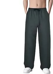 Mens Casual Pants Lightweight Drawstring Elastic Waist Yoga Sweatpants Open Bottom Athletic Lounge Pants with Pockets