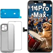 For iPhone 14 Pro Max Screen Replacement 6.7 inch,LCD Display Touch Screen Digitizer Assembly with Tempered Glass+Waterproof Sticker+Case, Compatible with Model A2894, A2651, A2893, A2895(No Tools)