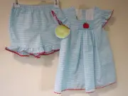 NWT Classic Whimsy Apple Smocked Aqua Check Shorts Outfit Girl's Size 5