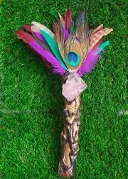 Handmade Smudging Feather Stick Wand (wand186)