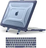 MOSISO Compatible with MacBook Pro 13 inch Case M2 2025-2016 A2338 M1 A2251 A2289 A2159 A1989 A1708 A1706,Honeycomb Heavy Duty TPU Bumper Plastic Hard Case with Fold Kickstand&Keyboard Cover,Navy Blue