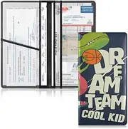 Car Registration and Insurance Card Holder Leather Glove Box Organize Men Women Wallet Accessories Case for Cards, Essential Document Driver License Dinosaur Basketball Player Design Kids