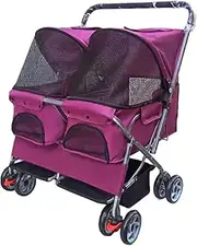 Dog Stroller Double Seat Pet Pram for Medium Small Dogs, Two-Seater Pet Dog Strollers for Dogs Cats and More, Lightweight Pet Travel Carrier Folding Dog Prams Pushchairs(Rose Red)