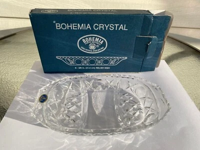 BOHEMIAN CZECH REPUBLIC Lead Crystal Over 24% PBO 3 Section Divided Tray 8.5"