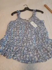 New Sim And Sam Size Large Rayon Lightweight Summer Blouse stretch sleeves blue