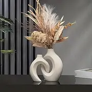 TINCTOTNIC Ceramic Vases for Living Room Decor, Set of White Vases with Handles, DIY Home Decor Accents