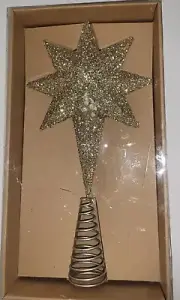 NIB Large Gold Glitter Star Tree Topper 17 X 9"