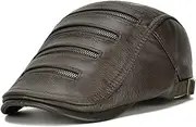 [LAIFEKE] Autumn Winter Men Cowhide Newsboy Hat Zipper Peaked Cap Leisure Duckbill Cap Flat Caps Travel Casquette