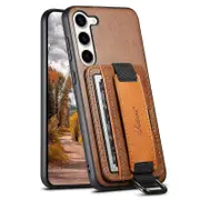 H13 Back Case for Samsung Galaxy S23 with Hand Strap,Card Holder Leather Coated Phone Cover