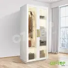 LED Wardrobe Cabinet Clothes Organiser Storage Shelves Drawers Glass Door White