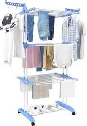 Airer Clothes Drying Rack,4-Tier Foldable Clothes Hanger Adjustable Large Stainless Steel Garment Laundry Racks for Indoor/Outdoor