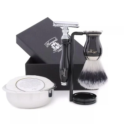 Shaving Kit 3 Edge Safety Razor Synthetic Silver Tip Brush Bowl Set Holder Stand