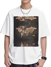[EdWal] Rust World Map Print Soft Cotton Short Sleeve T Shirt Womens Crewneck Short Sleeve Fashion Casual Shirts Unisex
