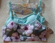 NWT Sweet n Sassy GIRLS 2 pc Soft Cup BRAS Teal / Gray Floral MED 32 OR LG 34