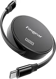 [Fasgear] 240W USB C to USB C Cable 3.3ft Retractable 5A Fast Charging Type C Cord for 100W USB C Charger [4-Stretch Length] Compatible with i-Phone 15 Sam-Sung Galaxy Z Flip5 S23 Mac-Book Pro (Black)