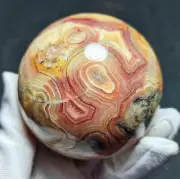 TOP 340G 61mm Natural Polished Crazy Banded Agate Crystal Sphere Ball YT860
