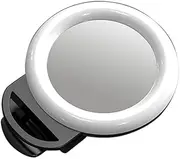 Phone Selfie Ring Light Clip-on Beauty Light Built-in Rechargeable Battery with Mirror for Live Streaming Selfie Video Recording Black