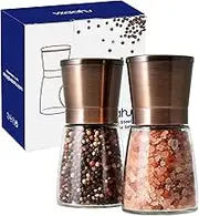 Vzaahu Salt and Pepper Grinders 2 Set with Ceramic Core Cinnamon,Adjustable Coarseness,Color Copper,Portable,Refillable Spice Mills,Home Kitchen Birthday,Housewarming Gifts