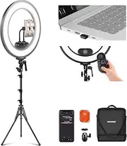 [NEEWER] 18 Inch Edge Lit Ring Light with Tripod Stand Phone Holder Compatible with iPhone for Video Recording Selfie Makeup Studio Streaming, 45W 2900-7000K APP 2.4G Control Ringlight Lighting, RL45B