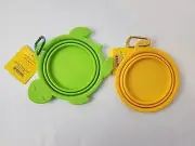 2 Collapsible Pet Bowls with Carabiner Sun Squad 1 Cup NEW BPA Free Silicone