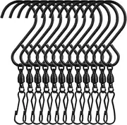 KUUQA 12 Pack Swivel Hooks Clips Wind Spinner S Hook Clips Hanging Wind Chimes Crystal Twisters Party Supplies (Black)