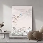 Modern 100% Hand Painted Big Size Artwork - Mountain Water Crane Scenery Texture Home Oil Painting,Artwork Decoration for Office Living Room Bedroom Stairway Decoration,As Shown,90 X 140 Cm(36"X56"