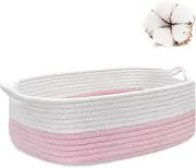 ABenkle Small Storage Basket with Handles, Cotton Rope Woven Dog Cat Toy Bin, Decorative Shelves Closet Organizing for Nursery Laundry Bedroom Bathroom, 14.2''x 11''x 5.1''