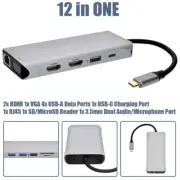 12in1 Universal Triple Display Docking Station Multiport Adapter HDMI VGA USB-C