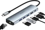 USB C Hub Ethernet HDMI 4K 60Hz, KOZYC 6 in 1 USB C Hub Multiport Adapter with 1 HDMI 2.0 4K@60Hz, 1Gbps RJ45 Ethernet, 3 USB 3.0, 100W PD, Compatible with Laptop, MacBook Pro, UHDTV