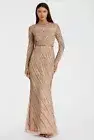 Mac Duggal Long Sleeve Beaded Column Gown Size 10 Mocha 5240 NWT