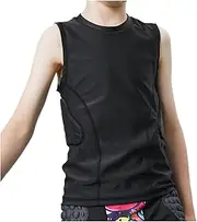 [Topeter] Youth Padded Football Shirt, Rib Protectors Kids Compression Shirt with Pads Basketball Protective Gear Rugby Tank Top