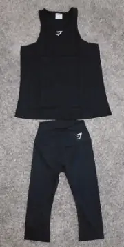 Gymshark Training Cropped Leggings & Training Cotton Tank In Black NEW Size XS