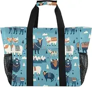 [sanluoli] Tote Bags For Women Collapsable Beach Bag Sandproof Canvas Tote Bag For Car, Indian Style Cow Sheep, 1 size