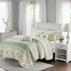 Madison Park Coverlet Set Reversible Geometric/Floral Green King/California King