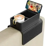 Couch Cup Holder, Silicone Sofa Armrest Tray with Side Pockets, Anti-Spill and