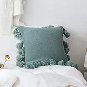 New Soft Acrylic Knitted Tassel Square Cushion Pillow Cover 45x45cm (Green)