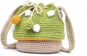 [LIPINGJING0201] Hand-Knitted Woven Crossbody Bag with Drawstring Bucket Bag Purse