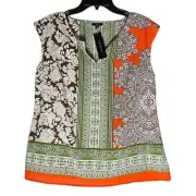 Talbots Women's Blouse Size Medium Petite Paisley Sleeveless Cap Sleeve NWT