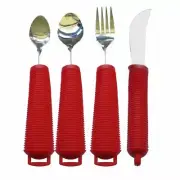 Easy Grip Bendable Cutlery- Red - Set of Large Handled Cutlery, Knife, Fork, Spo