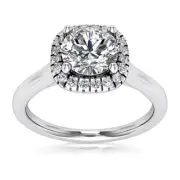 Halo Pave 1.25 Carat SI1/H Round Cut Diamond Engagement Ring White Gold Treated