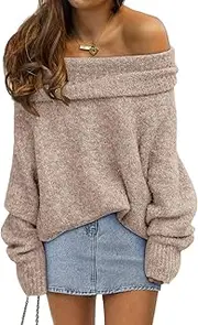 [LILLUSORY] Women's Oversized Off-The-Shoulder Batwing Sleeve Loose Pullover Sweater Tops