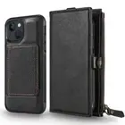 Real Leather Removable Wallet Magnetic Card Case Cover with Zip For iPhone 13/12